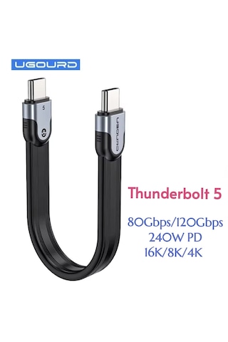 Ugourd Thunderbolt 5 E-marker Akıllı Çip 1-metre 240w 80gbps 16k+8k+4k Pd 240w Görüntü Aktarım Ve Type-c Hızlı Şarj Ve Data Kablosu Thunderbolt 4/3 İle Uyumlu Yeni Nesil Son Teknoloji Kablo -