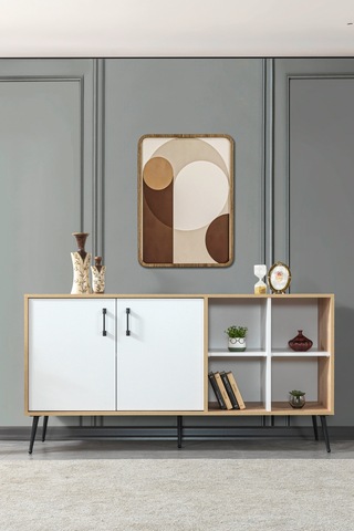 4611 Şile Metal Ayaklı Metal Kulplu 160 Cm Konsol - Yemek Odası Beyaz - Safir Beyaz - Safir