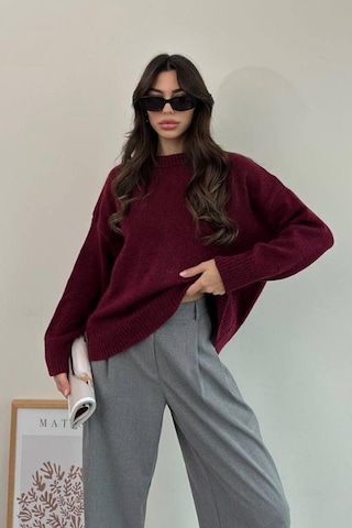 Madmext Bordo Bisiklet Yaka Oversize Triko Kazak Mg1972 Bordo