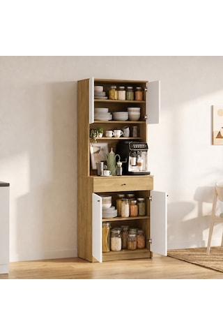 Lungo 4 Kapaklı Çok Amaçlı Kahve Köşesi - Florida Meşe/ Beyaz 72x195x45 cm
