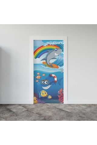 Kapı Giydirme Kapı Sticker Folyosu Köpek Balığı Gökkuşağı