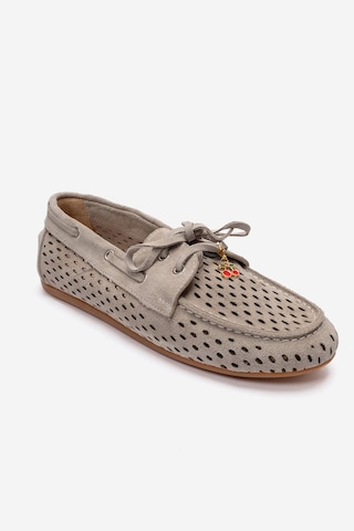 Luvishoes Stevo Bej Süet Hakiki Deri Delikli Bağcıklı Kadın Loafer Ayakkabı