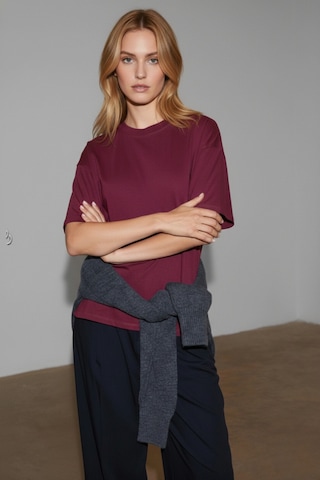 Soft&Basic Kadın %100 Organik Pamuk Oversize Fit Basic Yuvarlak Yaka T-shirt Bordo