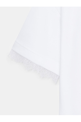 Dilvin 32826 Dantel Detaylı Kısa Kollu T-shirt-beyaz