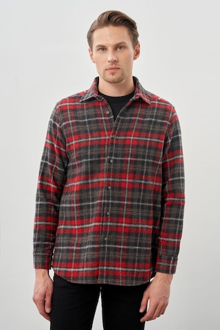 Bordo Yünlü Ekose Desen Yumuşak Yaka Cepsiz Uzun Kol Casual Comfort Fit Gömlek 1004245227 Bordo