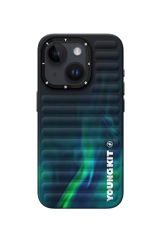 Apple Uyumlu iPhone 15 Kılıf Kuzey Işıkları Desenli Şık Tasarım Kılıf Yeşil