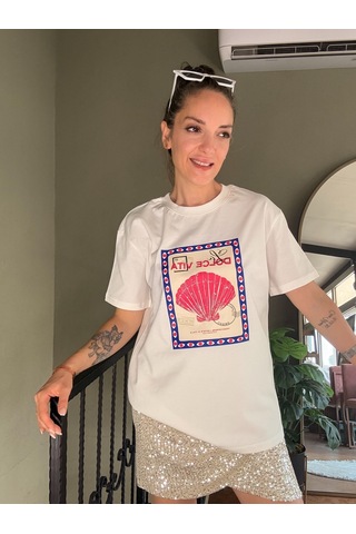 Ali Butik Ekru Dolce Vita Baskılı Tişört