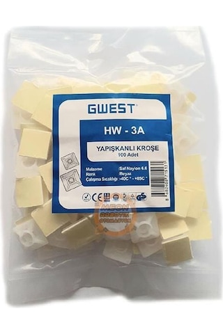 Gwest Hw-3a ,19x19x4mm 100-adet Beyaz Yapışkanlı Kroşe
