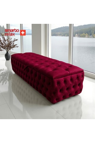Smarto Relax Puf Saas-fee Sandıklı Ayaksız Kapitoneli Dekoratif 110x45x40 Cm Kırmızı Kırmızı