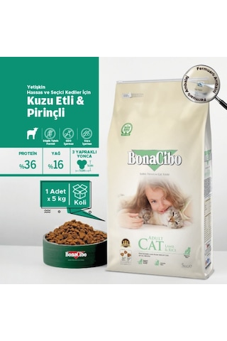 BonaCibo Kuzu Etli ve Pirinçli Yetişkin Kedi Maması 5 KG