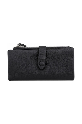 Alphaclub Bag Unisex Hakiki Deri Siyah Renk Fermuarlı Çok Bölmeli Uzun Cüzdan