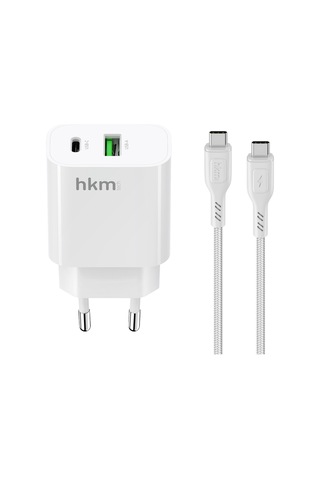 Bolt Duo 20W Usb-A Ve Type-C Çift Portlu Hızlı Şarj Aleti Type-C Kablo Ve Adaptör Seti Beyaz