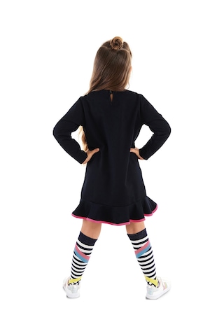 Denokids Siyah Perçem Kız Çocuk Uzun Kollu Elbise ve Çorap