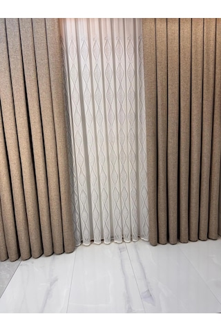 Nivemeshome Bade 7150 Bambu Gri 1/2,5 Pileli Tül Perde Apm Ekru
