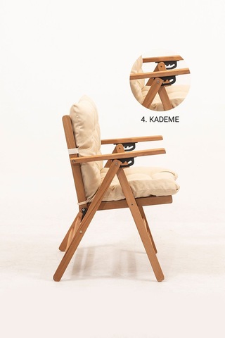 Minderli Loretta Masa Sandalye Seti 4+1 Ahşap Bahçe Balkon Teras Katlanır Set 120x70 Cm Krem