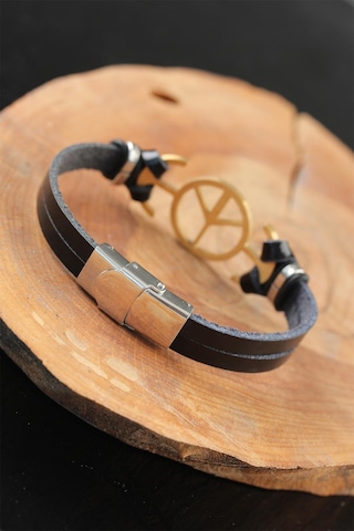 Gold Renk Barış Figürlü Metal Aksesuarlı Siyah Renk Deri Erkek Bi Çok Renkli