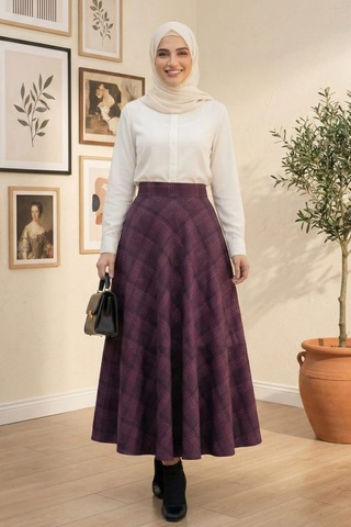 Hb Harma Time Butik Kadın Ekose Kumaş Desenli Bordo Etek Bordo Bordo