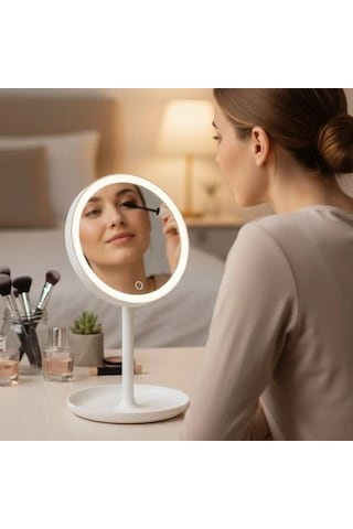 Led Işıklı Yuvarlak Makyaj Aynası Dokunmatik Ayarlanabilir Işık Tonlu, 360 Döner Masaüstü Profesyonel Mak Belirtilmemis