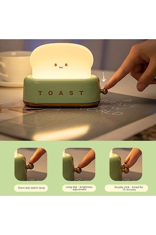 Ebitda Dkııl Noıyb Sevimli Tost Gece Lambası, Ekmek Led Lamba, Modern Çocuk Odası Için Açık Yeşil