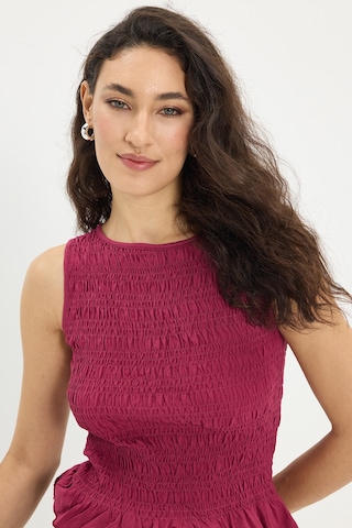 Tudors Kadın Slim Fit Dar Kesim %100 Pamuk Sıfır Kol Büzgülü Bisiklet Yaka Fuşya Bluz-50372 FUŞYA
