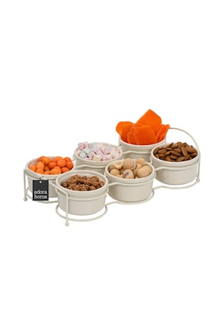 Bej Altı Bölmeli Çerezlik, Sosluk, Reçellik, Sunumluk, Kahvaltılık Ikram Seti - Metal Paslanmaz Bej