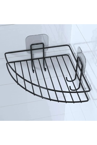 Buffer Yapışkanlı Banyo Köşeliği Kancalı Köşe Rafı Duş Şampuanlı Siyah