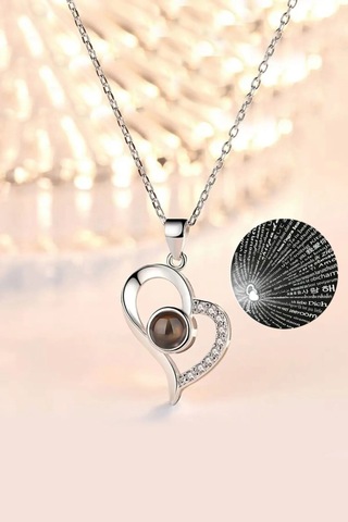 Ervanur 100 Dilde Seni Seviyorum Kalp Kolye Gümüş