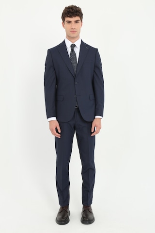 Dufy Erkek Slim Fit Mono Yaka Lacivert Armürlü Takım Elbise-26168