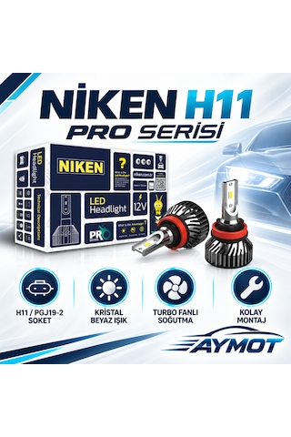 Niken H11 Pro Serisi Led Xenon Far Ampulü 6500k Güçlü Beyaz Işık -