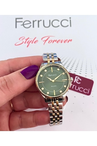 Ferrucci Fc59875 Retro Model Sade Şık Çelik Kordon Ve Kasa Kadın Kol Saati+bileklik Hediye Altın - Gümüş