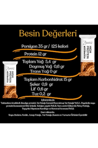 Zbarz Yer Fıstıklı Kurabiye Karamelli Yüksek Proteinli Bar 35 Gr 12 Li