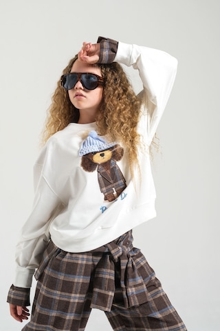 Loco Loco Ekru Şapkalı Köpek Baskılı Çocuk Sweatshirt