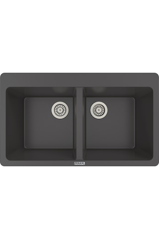 Polex Cristalüx Granit Evye P-N9 Antrasit 2 Hazneli Tezgah Altı Ve Tezgah Üstü Mutfak Evyesi 86x50.5 CM