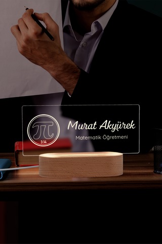 Öğretmenler İçin Kişiye Özel Masa İsimliği Masif Ahşap Tabanlı Usb Kablolu Pleksi Led Gece Lambası