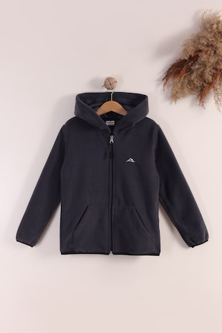 Monox Lastik Manşetli Fermuarlı Kapüşonlu Çocuk Unisex Polar Ceket Füme