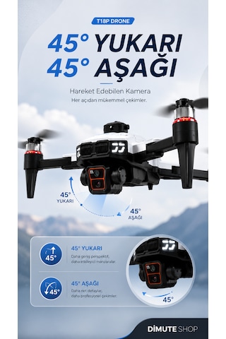 T18p 4k Hd Drone Fpv Kamera Fırçasız Motor 700m Menzil Engel Tanıma Katlanabilir