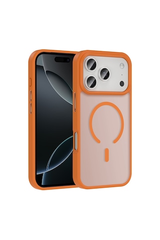 Apple Uyumlu iPhone 17 Pro Max Kılıf M-safe Şarj Özellikli Mat Arka Yüzey Zore Sio Kapak Turuncu