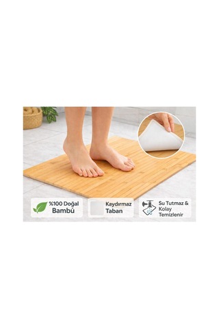 %100 Doğal Bambu Banyo Paspası,kaymaz Tabanlı,modern Ahşap Görünümlü,spa Tarzı Suya Dayanıklı Mat Bej