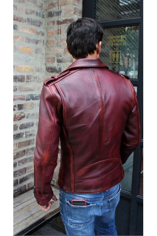 Nyc Giyim Tekstil & Deri Silme Hakiki Koyun Derisi Bordo Renk Biker Mont Bordo