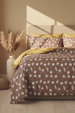 Rivaİstanbul Kahve Papatya Çift Kişilik Nevresim Takımı Pamuklu Kahve - Krem