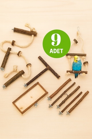 Kuş Aksesuarları Ve Kuş Oyuncaklarından Oluşan 9 Parçalı Temel Kafes Ekipmanı