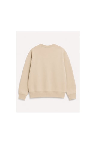 Herkesemoda Çiçek Baskılı 2 İplik Şardonlu Bisiklet Yaka Sweatshirt Bej