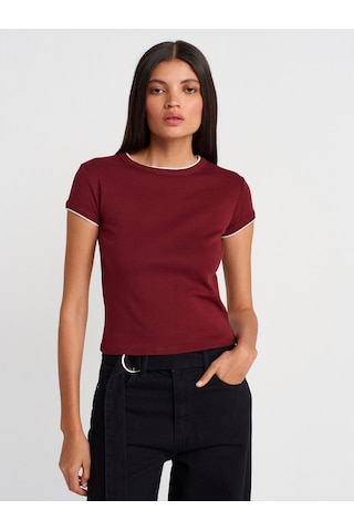 Dilvin 31750 Kontrast Kısa Kollu Tshirt-açık Bordo Açık Bordo