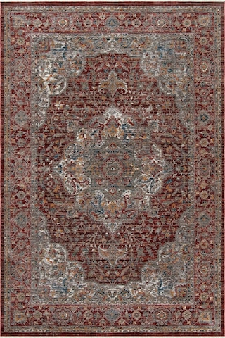 Hoom Rugs Otantik 2603 Kırmızı Vintage Desenli Salon Halısı Mavi