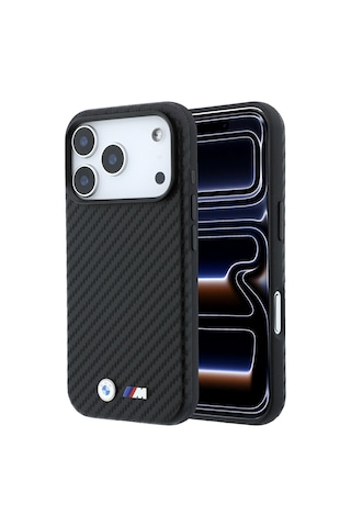 Apple iPhone Uyumlu 18 Pro Max Kılıf Bmw Lisanslı M-safeli Karbon Fiber Ve Metal Logolu Pu Deri Kapak Siyah