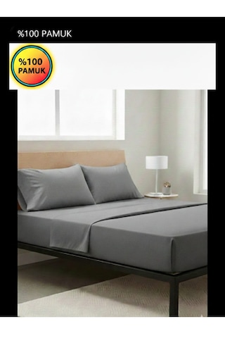 % 100 Pamuk Ranforce Terletmez Lastikli Çarşaf Takımı Gri Ve Pudra Renk 120 X 200 160 X 200 Çarşaf + Yastık Kılıfı Gri