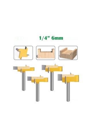 Symbee Ahşap İşleme T Tipi Freze Ucu - 6mm Sap, 4lü Set, Dikdörtgen Kesici, Derin Delik Açma, Profesyonel Kalite