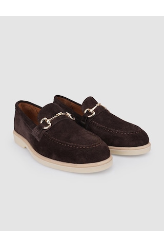 %100 Hakiki Deri Kahverengi Süet Kadın Loafer Kahverengi
