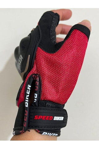 Speed Biker Kısa Parmak Yazlık Motosiklet Eldiveni Kırmızıce En 13594 Sertifikalı L