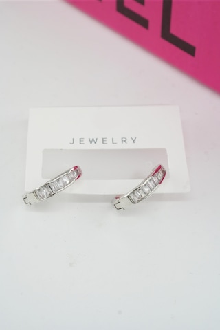 Byzeynaaksesuar Kadın Özel Tasarım Zirkon Taşlı 2'li Minimal Küpe 0012 Çok Renkli